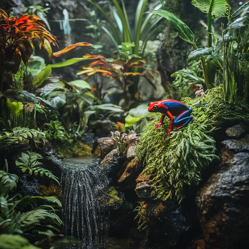 Tropisches Regenwaldterrarium mit Grünpflanzen und Lichtspiel